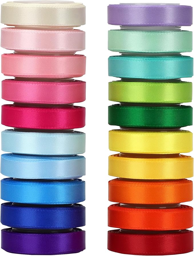VATIN Colorful Satin Ribbon Set, 3/8 Inch x 20 Colors,Total 100 Yards-Double Faced Ribbon for Gift Wrapping Craft，Birthday Decorations,Baby Shower Decorations