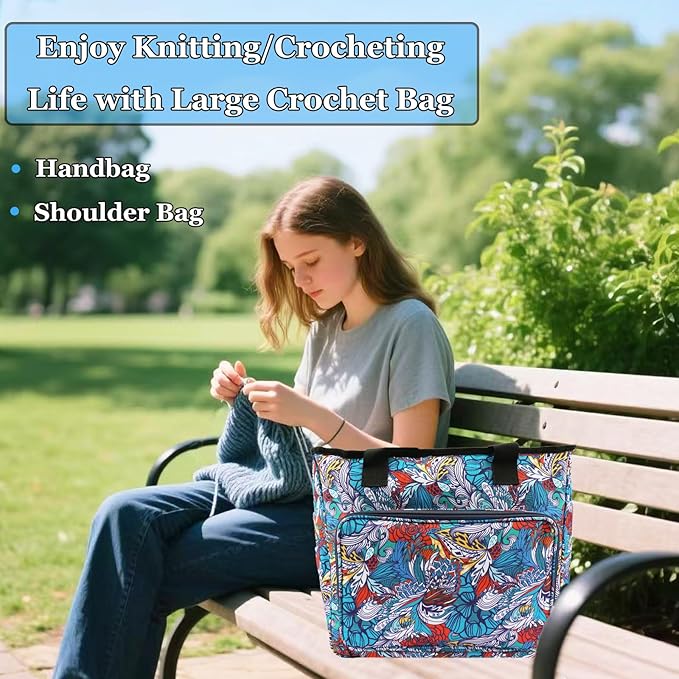Mdoker Knitting Bags and Totes Organizers Large Crochet Bag Lightweight Yarn Bags for Travel Yarn Storage Organizers for Crochet Hooks,Yarn,Knitting & Crochet Supplies(Retro)