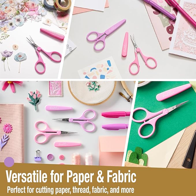 Beaditive High Precision Detail Scissors Set (2-Pc) Sharp, Fine Tips | Paper Cutting, Scrapbooking, Sewing, Crafting | Stainless Steel | Protective Cover (Pastel)