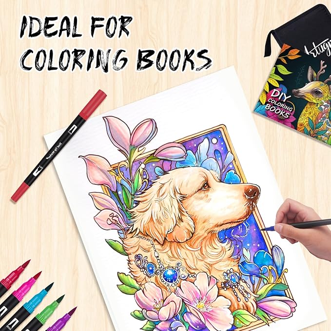 Dual Markers Brush Pens for Adult Coloring Books, 72 Colors Art Marker Set with Fine & Brush Tip Pen for Bullet Journaling, Coloring, Drawing, Hand Lettering, Calligraphy, Art Supplies