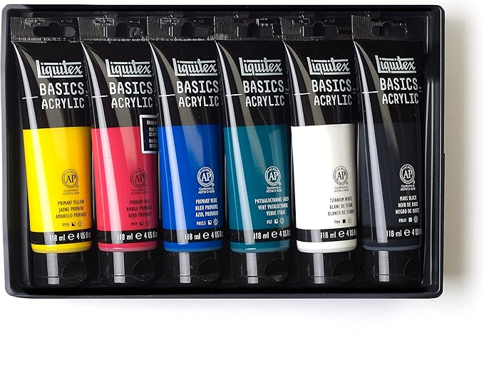 Liquitex BASICS Acrylic Paint Set, 6 x 118ml (4-oz) Tube Paint Set