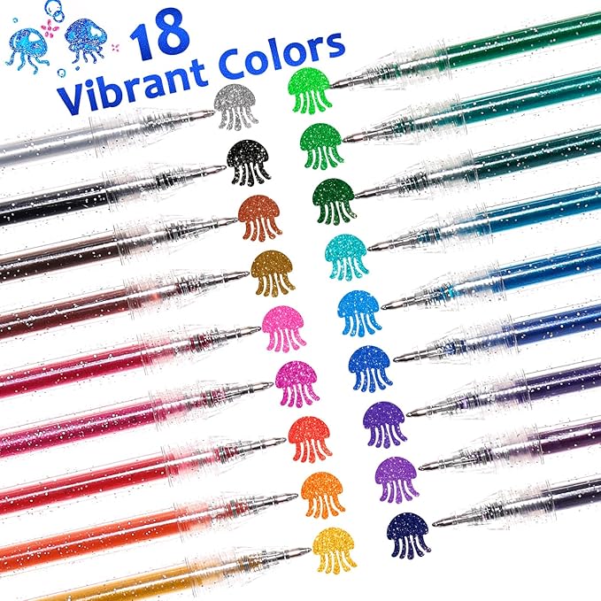 LET'S RESIN PAINT Glitter Gel Pens,18 Vibrant Colors Sparkle Gel Pen, Retractable Metallic Shimmer Pens for Adults Coloring Note Taking and Journaling Christmas Gifts Stocking Stuffers