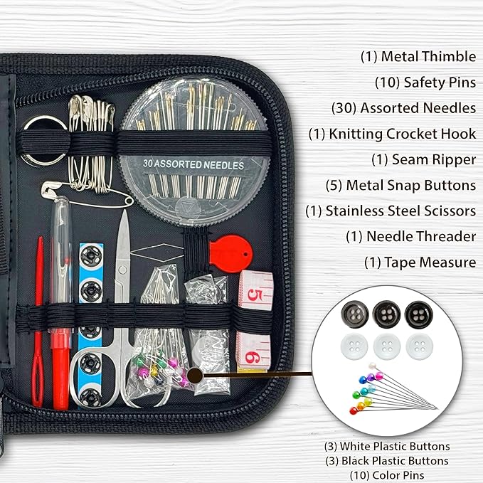 Small Travel Sewing Kit for Beginners, Adults & Kids – Portable Sewing Supplies with Needles, Thread, Scissors, Measuring Tape & More – Clothing Repair Kit for Home, Emergency & DIY Use