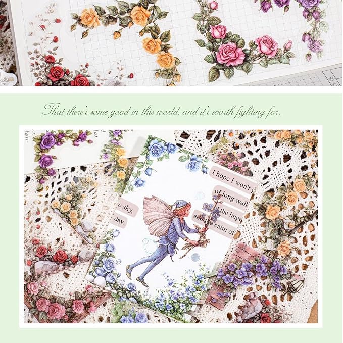 Courtyard Corner Set – 180 Vintage Floral Stickers for Junk Journal, Scrapbook Supplies, DIY Journaling, L-Shaped Decorative Labels