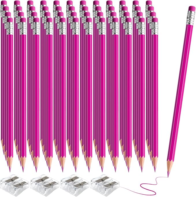 48 PCS Pink Checking Pencils Erasable Colored Pencils with Eraser Pre-Sharpened 2 HB for Checking, Grading, Tests & Office/School Supplies (Pink)