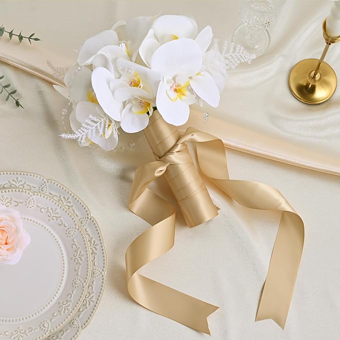 Double Face Gold Satin Ribbon 1-1/2 inch X50Yards Polyester Gold Ribbon for Gift Wrapping Very Suitable for Weddings Party Hair Bow Invitation Decorations and More