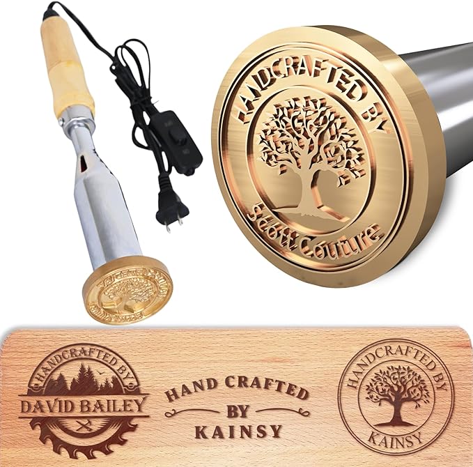 KAINSY Custom Electric Branding Iron for Wood - Wood Branding Iron Personalized Wood Burning Letter Stamps - Make Your Logo into Metal Stamp for Leather Food - Wedding Gifts Woodworking Tools(1.5Inch)