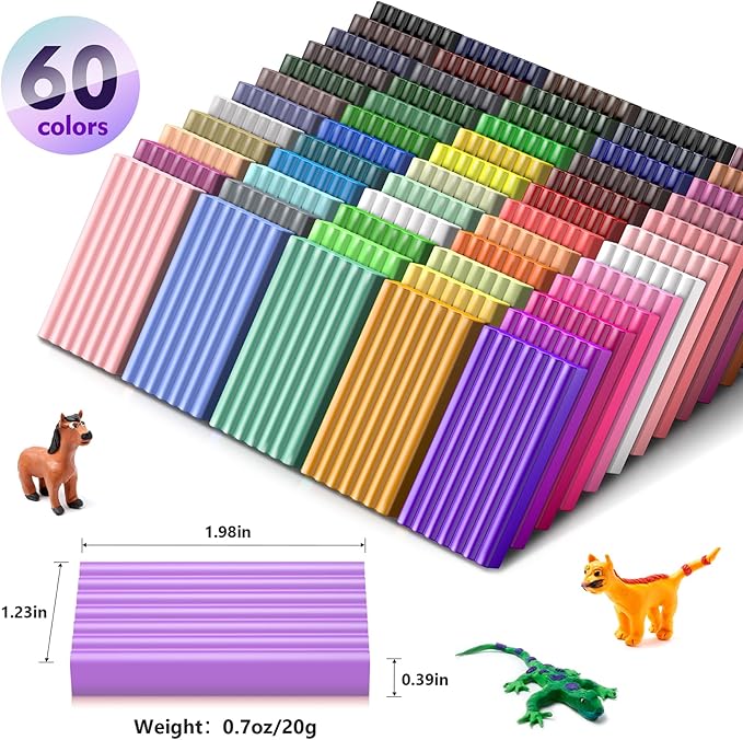 Aestd-ST Polymer Clay 60 Colors, Modeling Clays for Kids DIY Starter Kits, Oven Baked Model Clay, Non-Sticky,with Sculpting Tools, Holiday Gift for Children and Artists.