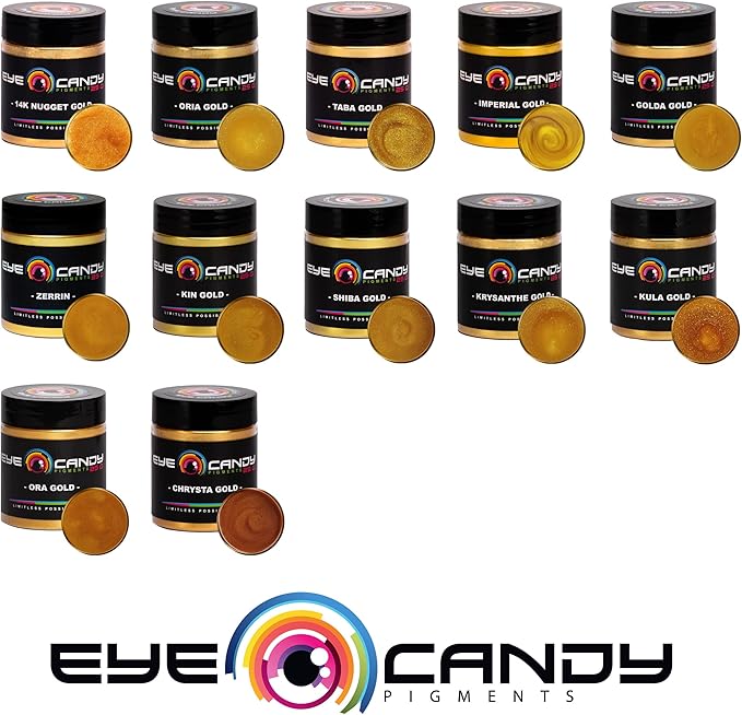 Eye Candy Pigments Premium Gold Mica Powder - Oria Gold (50gr) - for Epoxy, Resin, Soap, Paint, Woodworking, Acrylic Pouring, Bath Bombs, Fishing Lures - DIY Arts and Crafts Additive