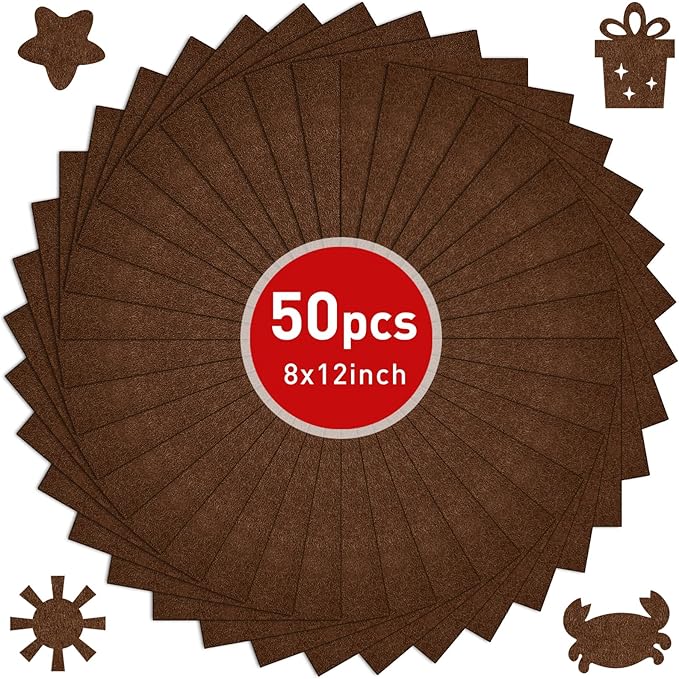 CHRORINE 50 Pcs Assorted Color Felt Fabric Sheets 8" x 12" Soft Felt Fabric Sheet for Crafts DIY Sewing Squares Nonwoven Patchwork (Brown)