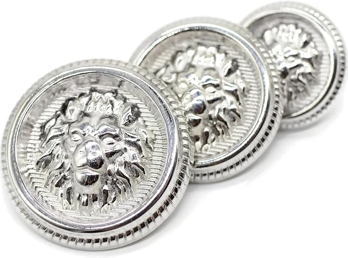Lion Silver Metal Shank Buttons - 12 Pcs - 3 Size Options - Luxury Lion Round Wave Metal Shank Buttons for Men Women Blazer Coat Uniform Shirt Suit and Jacket Sewing Craft DIY N7201