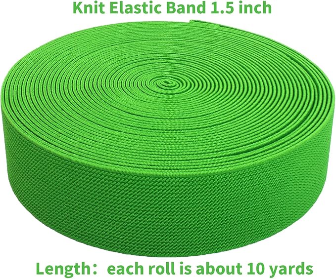 Green Knit Elastic Band for Sewing 1-1/2 inch 10 Yards -38mm Flat Heavy Stretchy Elastic Straps Elastic Band Spool for DIY Craft-Bedspread-Clothing-Pants Waistband-Wigs-Skirts- DIY Projects