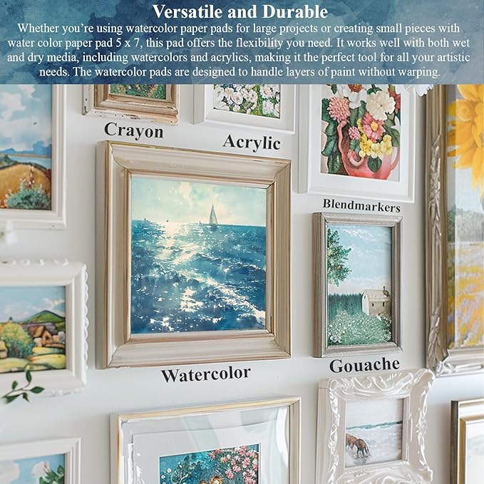 Watercolor Paper 5x7, Small Watercolor Sketchbook, 30 Sheets (60pages) 140 lb Cold Press Water Color Paper, 300gsm Paper for Water Color Paint, Watercolor Art Supplies for Adults & Beginners.