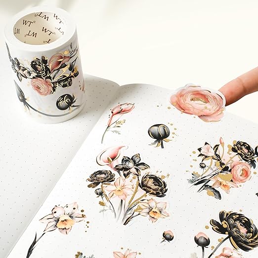 WT Auric Rose Gilded Washi Tape Sticker Set, 3 Rolls, Original Vintage Floral Decorative Masking Tape with Gold Foil, Wide Tape for Journaling, Scrapbooking, Planner, DIY Crafts & Wrapping