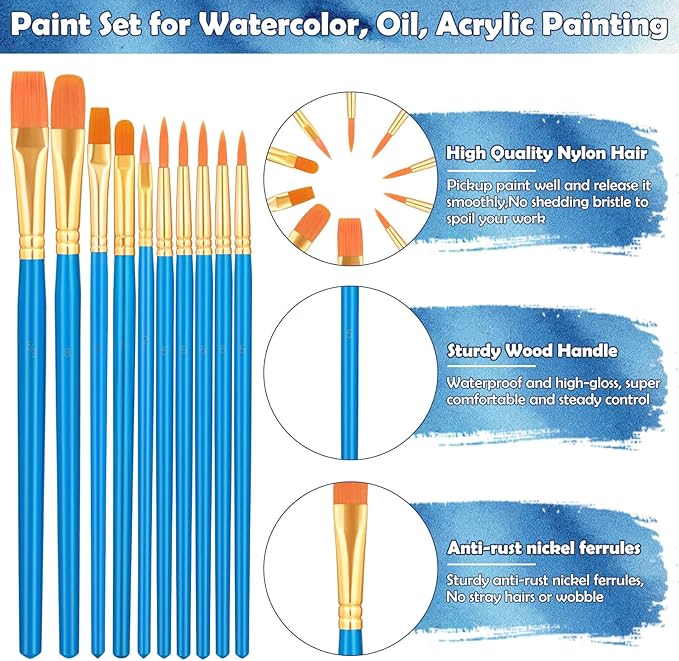 Paint Brushes for Acrylic Painting, 120 Pcs Paint Brushes Set Acrylic Painting Brushes Bulk Multipurpose Brush for Canvas Watercolor Face Painting Fabric Rock Pumpkin