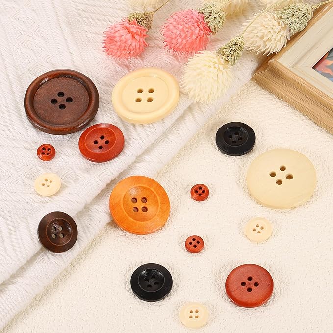 uxcell 100Pcs Wooden Buttons, 30mm(1 3/16") 4 Hole Round Wood Sewing Button Craft for Sewing DIY Craft Clothing, Light Brown