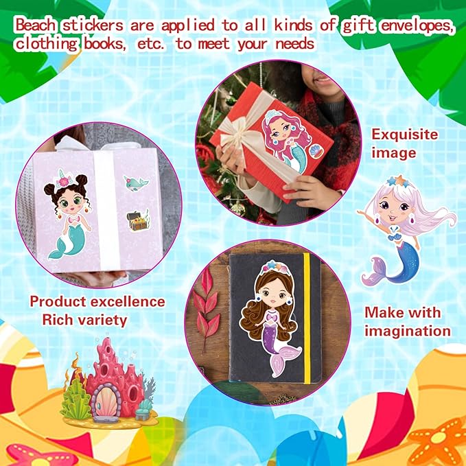 32 Sheets Mermaid Stickers for Kids, Make Your Own Sticker, Mermaid Make a Face Stickers for Kids Party Favors, Classroom Teacher Rewards, Art Craft Supplies