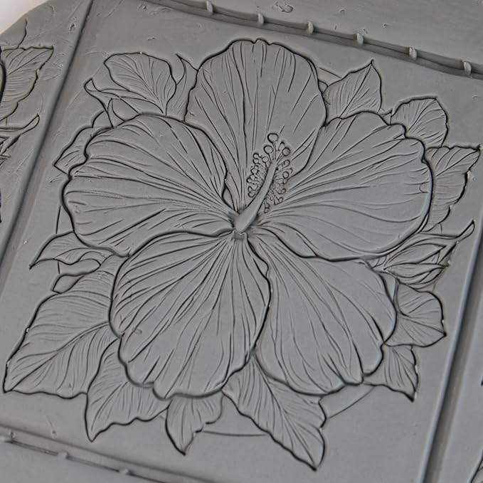 Hibiscus Clay Texture Roller (4") - Flower Set #01 - Embossing Pattern Roller for Polymer & Ceramic Clay, Pottery & Crafts