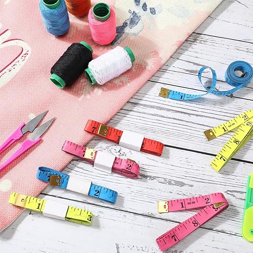 Macarrie 100 Pcs Soft Tape Measure Bulk Double Scale 150 Cm/ 60 Inch Vinyl Body Measuring Tape for Sewing Soft Ruler for Weight Loss Body Measurement Fabric Cloth Tailor Craft, Random Colors