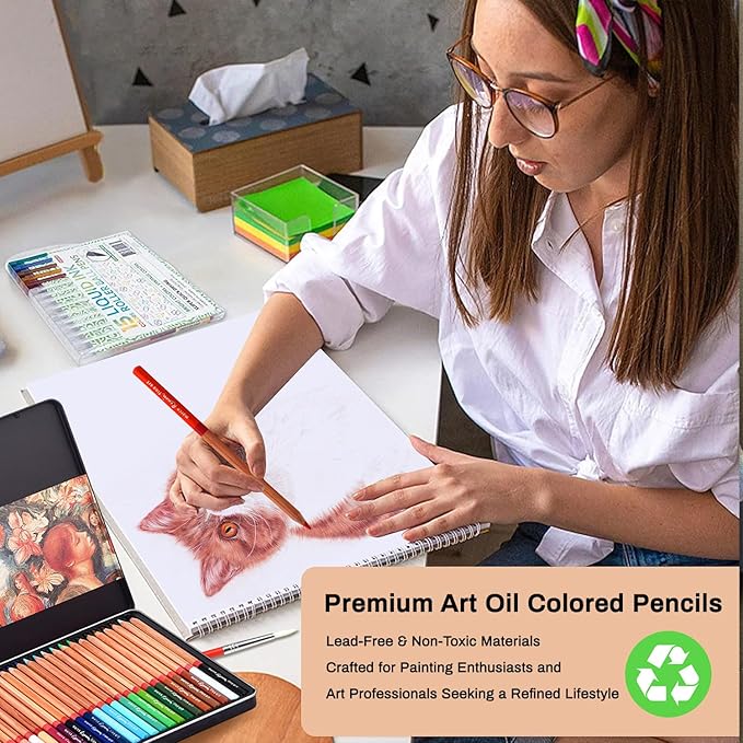 Oil-based Colored Pencils 3.7mm Thick Core, Unbreakable, Great Color Rendering, Iron Box Packed, for Artists & Art Lovers (Renoir 3100 Series - 72 Colors)