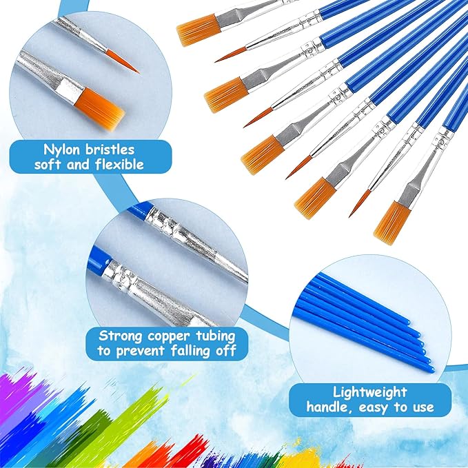 150 Pcs Paint Brush Palette Set, 50 Pcs Plastic Paint Palettes, 100 Pcs Paint Brushes, Paint Tray Palettes for Acrylic Oil Watercolor Painting, Art Paint Party Supplies
