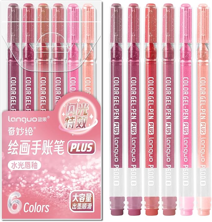 Glitter Gel Pens, 6 Pack Colored Pens for Black Paper & White Paper, 1.0mm Point Pens, Large Capacity Ink Pens for Coloring, Writing, Drawing, Journaling, Note Taking, Office, Home