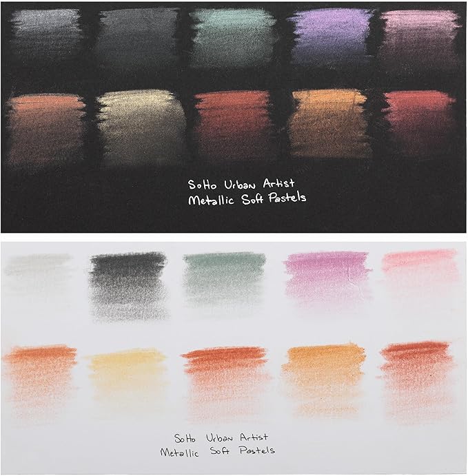 Soho Urban Artist Soft Pastel Sticks - Bundle of 10 Each Metallic and Fluorescent Colors for Artists - Drawing, Blending, Layering, Shading