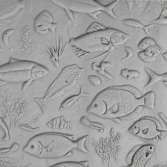 Coastal Creatures Collection 4-Pack Clay Texture Rollers (4") - Seamless Ocean Set #01 - Embossing Pattern Rollers for Polymer & Ceramic Clay, Pottery & Crafts