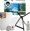 Jerry's Artarama Exclusive Set of 6 Bob Ross Oil Painting Set with Easel, 32oz Lavender Brush Cleaner, Acrylic Palette, Brushes, Canvases, and Cleaning Bucket and Screen