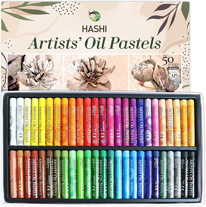 HA SHI Soft Oil Pastels Set (50 Sticks, 48 Colors) Art Supplies for Artist, Gallery Oil Painting Stick, Bulk Set for Studios, Professional Oil Crayons, Ideal for Professional Artists