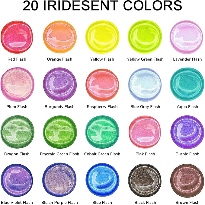 ABEIER Iridescent Acrylic Paint, Set of 20 Chameleon Colors, 8.45 oz/250ml Bottles, Color-shifting, Non-Toxic, High Viscosity, Blendable, Paints on Rocks Crafts Canvas Wood, Fabric, Ceramic & Stone