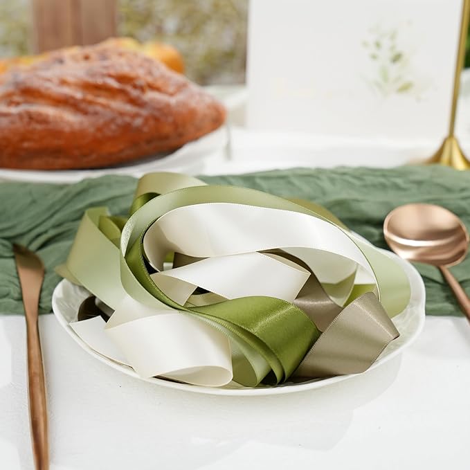 Sage Green Ribbon 1 Inch Moss Green Double Face Satin Polyester Ribbon 6 Rolls 60Yards Wedding Gift Wrapping Crafts