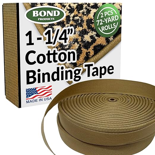 Bond 400 1-1/4" Cotton Woven Carpet Binding Tape - Cotton Twill Tape for Industrial Sewing Machines - Area Rug Edge Binding & Carpet Edging - Package Consist of 2 Rolls of 72 Yards (C201), Made in USA