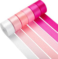 LIUYAXI Pink Satin Ribbon 1 Inch X 6 Rolls Total 60 Yards Double Faced Pink Ribbon Set for Gift Wrapping Craft Wedding Decoration