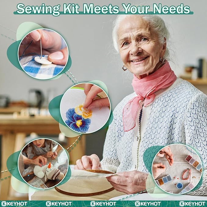 KEYHOT Sewing kit Basic,Needle and Thread Kit,Travel Small Sewing Machine Supplies for Adults Beginners Men, Home Travel Emergency Including Scissors Measure Tape Needle Threader (181pcs)