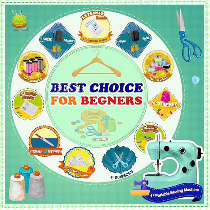 Sewing Machine, Mini Sewing Machine for Beginner with Eco-Friendly Material, Dual Speed Portable Sewing Machines with Extension Table, Light - Easy to Use, Best Gift for Kids and Women
