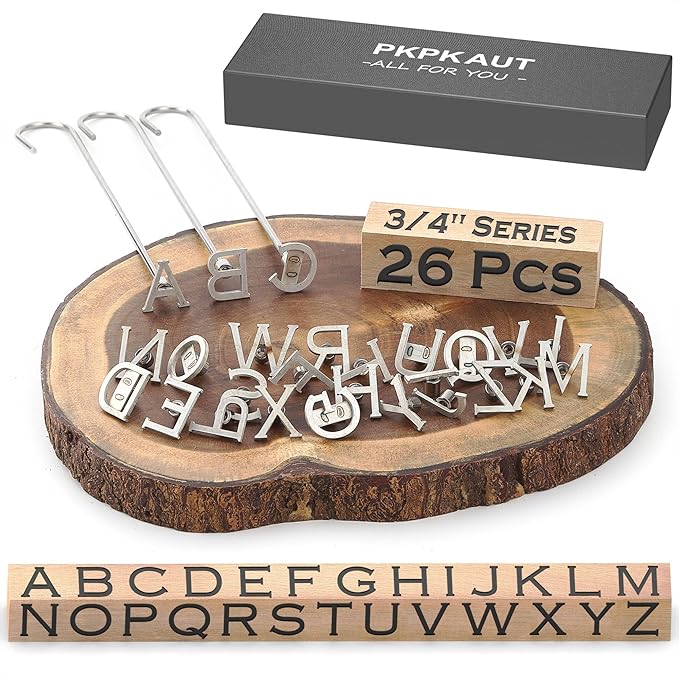 26Pcs Mini 3/4" Branding Irons, Alphabet Custom Wood Branding Iron Personalized for Wood Working, Leather Hats, Felt, Cowhide, BBQ Brander & Bread Logo, Steak Branding Iron for Food