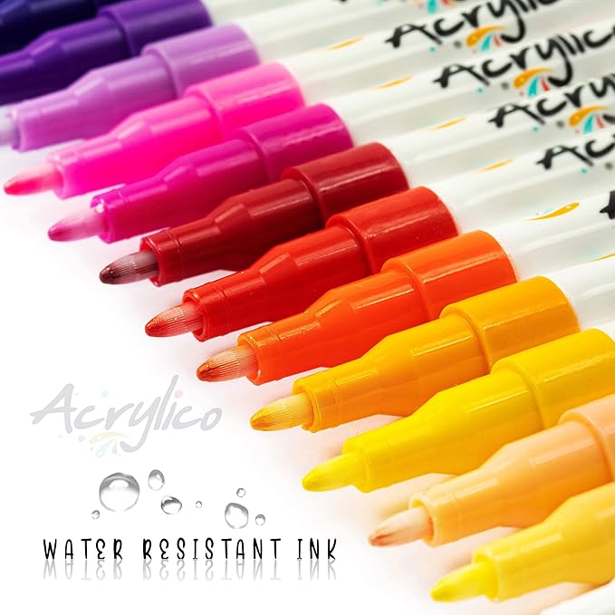 Acrylic Paint Markers Set of 30 Paint Pens – Fine Tip for Rock, Fabric, Wood, Ceramic, Glass & Canvas – Permanent Art Supplies for Kids & Adults