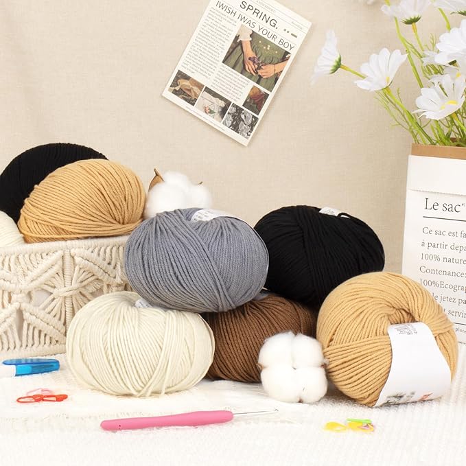 Katech 20 Skeins Cotton Yarn for Crocheting-55% Cotton 45% Acrylic-4 Medium (Worsted)-Super Soft Milk Cotton Yarn-Great Crochet and Knitting Starter Kit for Colorful Craft（Color D）