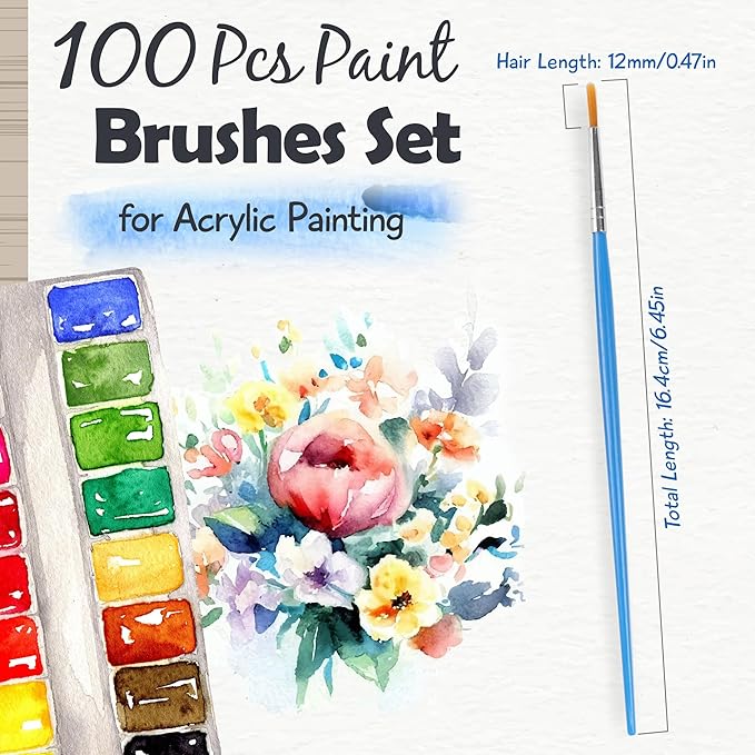 Small Paint Brushes for Crafts, 100 Pcs Art Painting Brushes Round Paint Brushes Set for Acrylic Painting, Mini Paint Brush for Kids Adults Oil Watercolor Rock Painting Body Face Nail Art