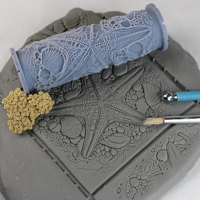 Starfish Clay Texture Roller (4") - Ocean Set #01 - Embossing Pattern Roller for Polymer & Ceramic Clay, Pottery & Crafts