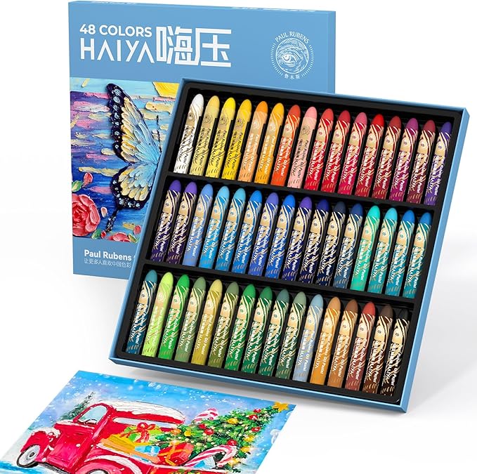 Paul Rubens Oil Pastels Set - 48 Vibrant Colors, Ultra-Soft and Creamy Texture, Easy to Blend for Artists and Beginners - Bullet Head Design for Drawing, Painting, Sketching - New Packaging