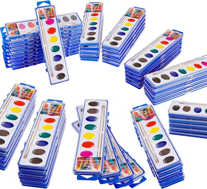 36 Pack Watercolor Paint Set Bulk,8 Colors Washable Paint Set for Kids and Adults,Water Color Paints with Brushes for Party Favors, Gifts, Art Activitie