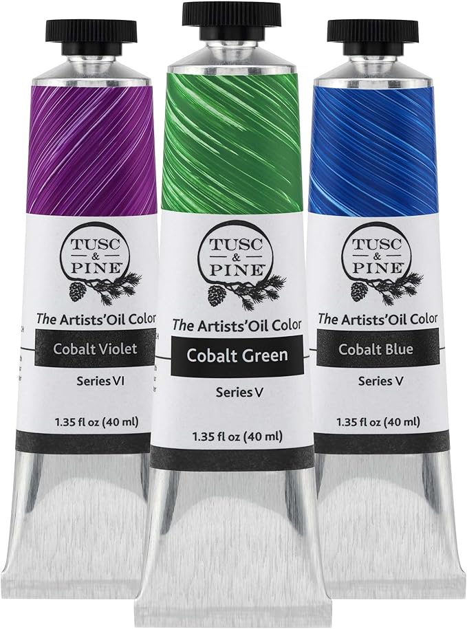 Tusc & Pine Artist Oil Paint - Cobalt Colors, Set of 3 40 ml, Non-Yellowing, Rich & Creamy Consistency, Maximum Pigment Load, Small Batch Milled Oil Paints Made in the USA for Professional Artists