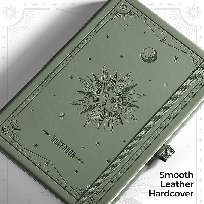 EMSHOI Bullet Dotted Journal Notebook - 320 Pages, 100gsm Thick Paper, A5 Hardcover Leather, Dot Grid Notebook for Women Men Work Writing, Bullet Journaling, Drawing, 5.75 x 8.38, Green