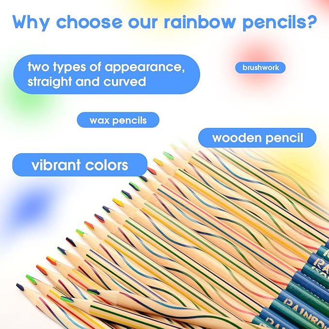 ThEast Valentines Day Gifts for Kids, 30 Rainbow Pencils Party Favors, Easter Basket Stuffers Essentials for Teens, 4 in 1 Colored Pencils for Kids, Goodie Bags Stuffers