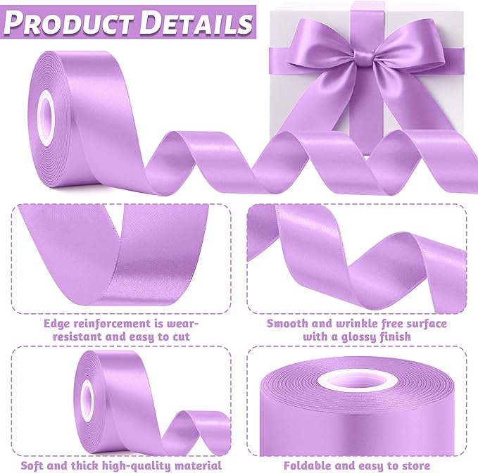 Fullive Lavender Ribbons, 1 1/2 Inch 30 Yards Ribbons for Crafts, Polyester Satin Ribbon for Gift Wrapping for Birthday Wedding Graduate Valentines Day Decorations Wrapping Bouquet Floral Arrangements