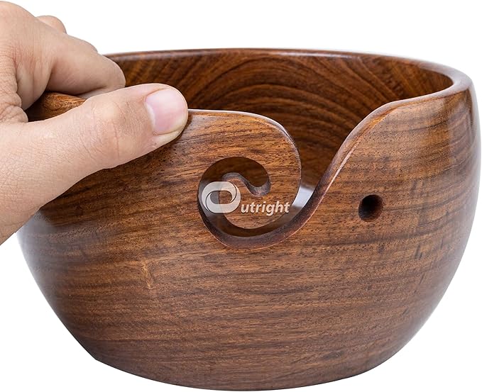OUTRIGHT Large Wooden Yarn Bowl Cute Rosewood Yarn Holder for Knitting and Crocheting, Crochet Gift for Knitting Lover, Wooden Yarn Spinner for Crochet -Christmas Gift Ideas for Mother's Day, Wife