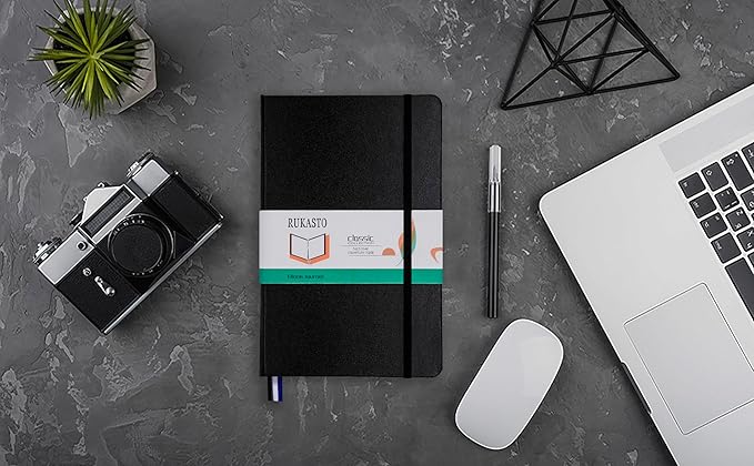 Hardcover Notebook Blank Journal Sketchbook for Drawing, Medium 5.5 by 8.4 Inch, 100 GSM Thick Paper (Black, Plain)