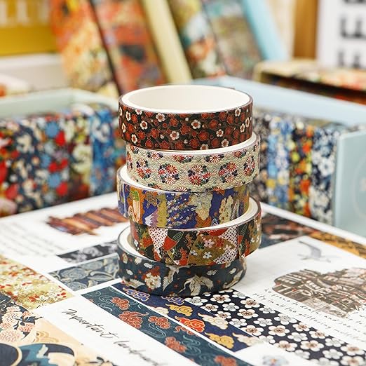 10 Rolls Ukiyo-e Style Washi Tape Set Japanese Kyoto Arts Adhesive Tapes Skinny Decorative Masking Tape Sets for Craft, Kids, Scrapbook, DIY, Gift Wrapping (Edo Elegance)